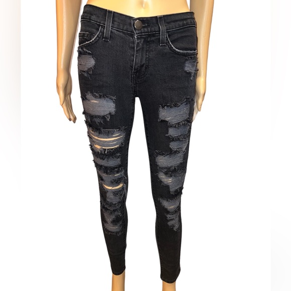 Current Elliott The Stiletto In Black Tattered Distressed Jeans Size 24 - Picture 4 of 8